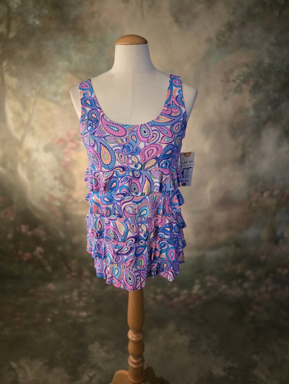 Lulu B Cha Cha Tank In Vibrant Multicolor Paisley Ruffles XS